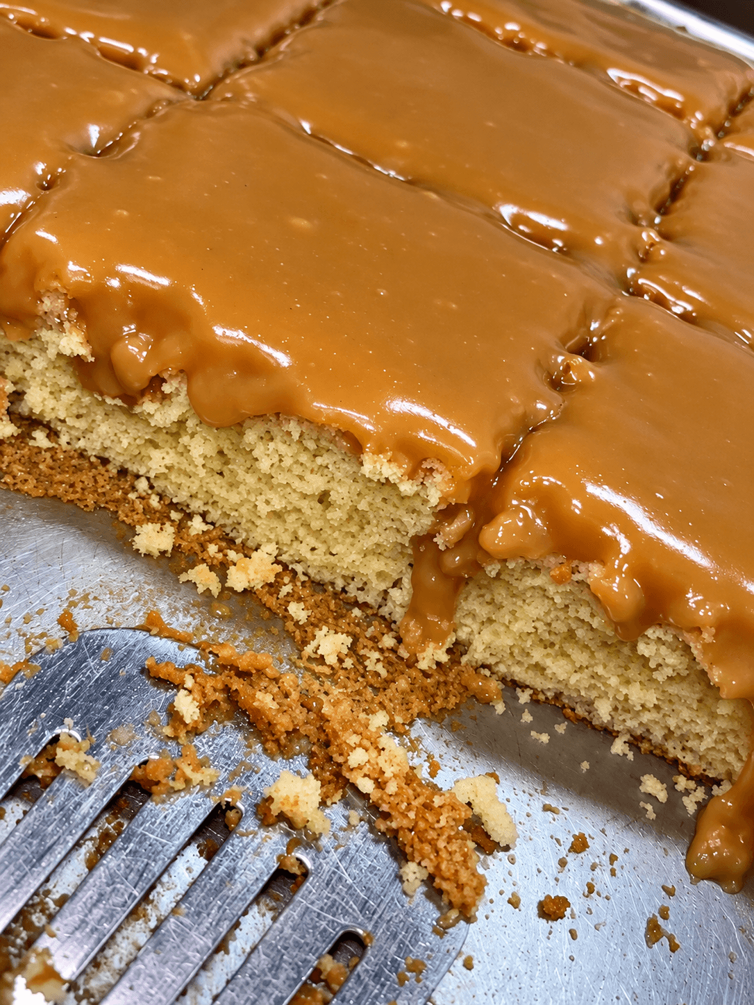 Caramel-topped sheet cake from Kings Kitchen and Cocktails