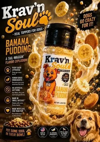 Krav'n Soul dog meal topper display