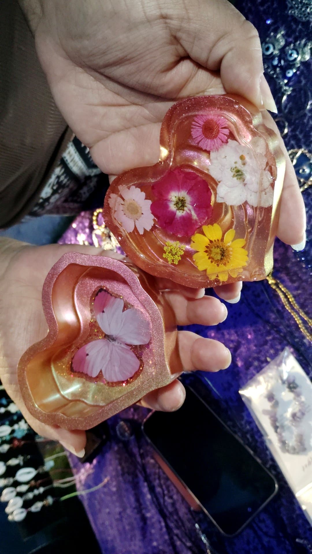Heart-shaped resin pieces from L. Marie's Creations