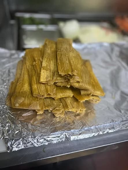 Fresh tamales stacked on foil at La Tapatia in Racine