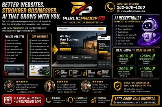 PublicProof AI websites and AI receptionist service banner