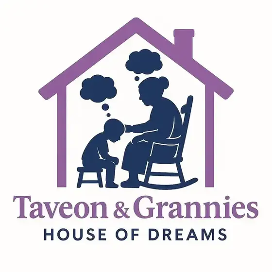 Taveon's and Granny's House of Dreams badge in teal and coral with a small house