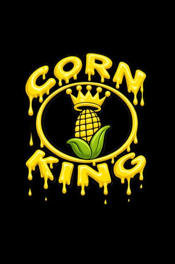 The Corn King black and yellow logo with a crowned ear of corn
