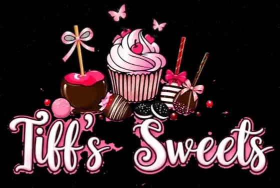 Tiff's Sweets pink and cream bakery logo with cupcake and citrus details